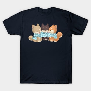 Trio Shiba Dog Sharing a Scarf T-Shirt